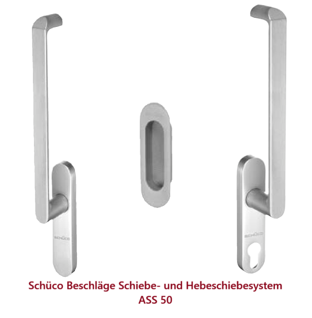 Schüco Beschläge Schiebe- und Hebeschiebesystem ASS 50, Handkurbel einseitig, innen (Höhe:230 mm) ohne Profilzylinderausnehmung, Handkurbel einseitig, innen (Höhe:230 mm) mit Profilzylinderausnehmung, Handkurbel einseitig, außen (Höhe:230 mm) mit Profilzy